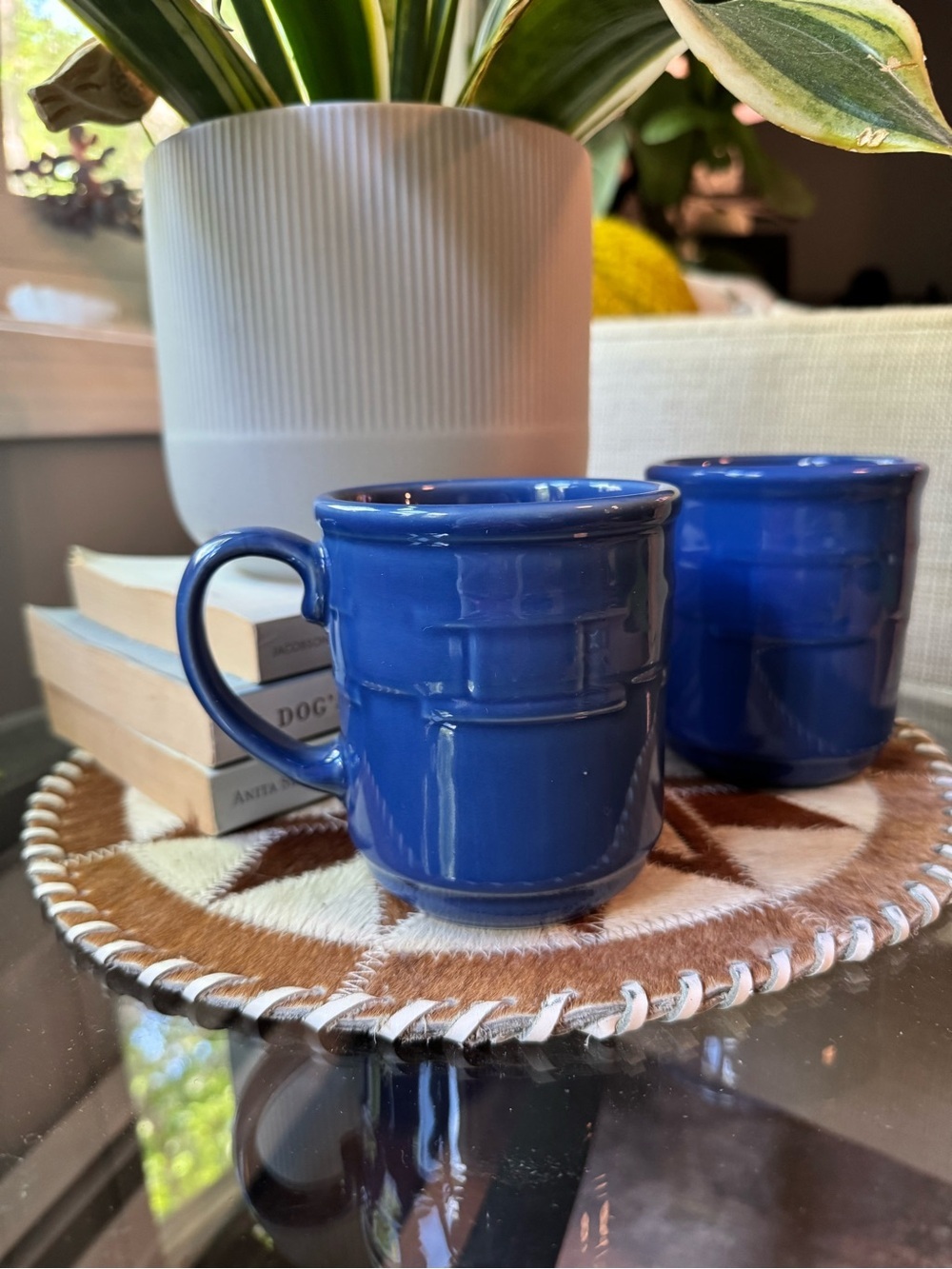 Longaberger Woven Blue Ceramic Mug Set of Two - Picture 3 of 4